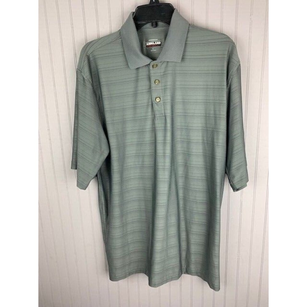 Kirkland Signature Size L Mens Performance Polo Shirt Gray Short Sleeve